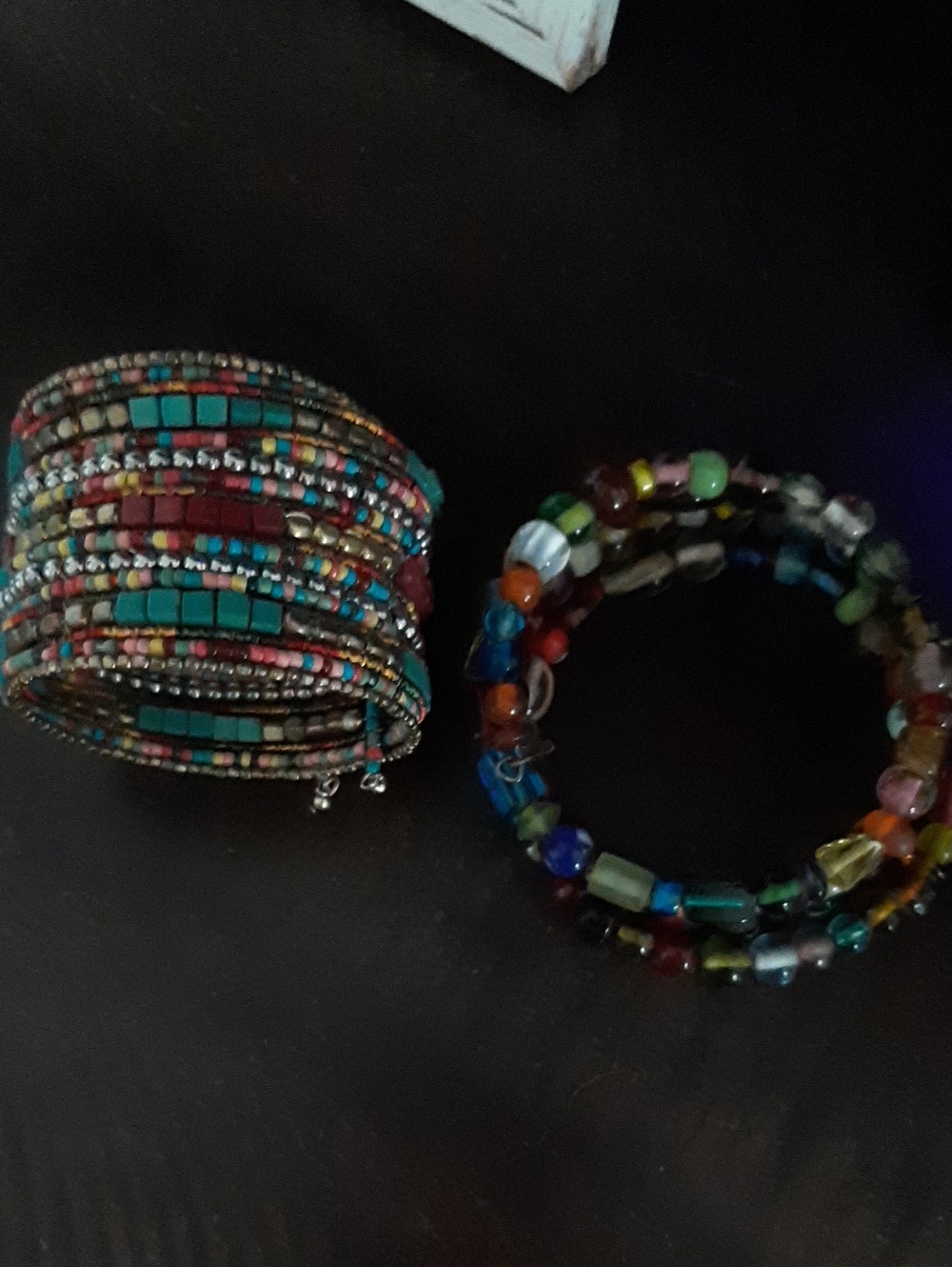 Boho Multicolor Beaded Coil Bracelets - Vibrant Mixed Color Set, Two Pieces